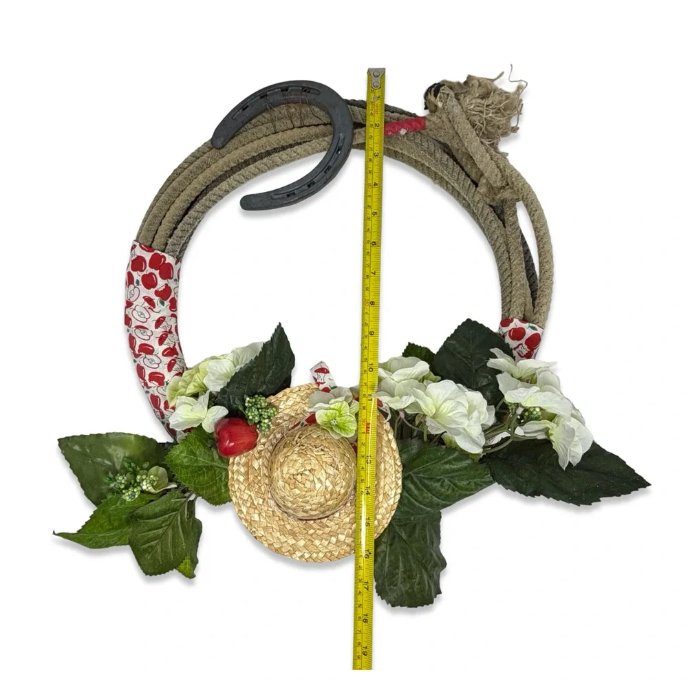 Vintage Horseshoe Wreath Rope Floral Western Farmhouse Decor Rustic 15”